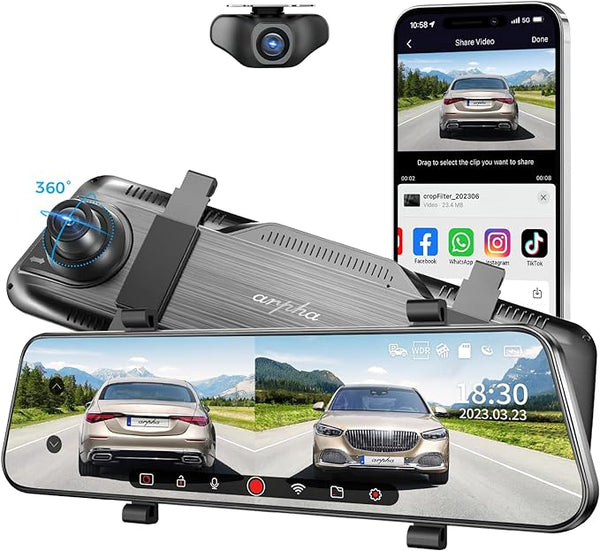 Arpha E22 10" Rear View Mirror Camera with WiFi 2K Smart Rear View Mirror Backup Camera