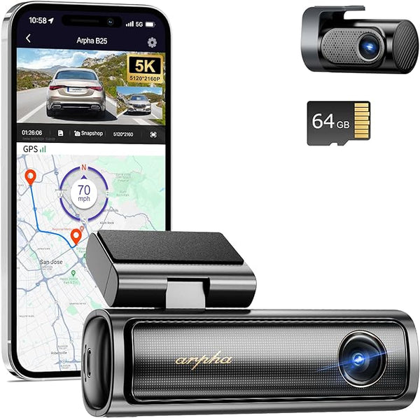 Arpha B25 5K Dash Cam ADAS Dash Cam Front and Rear GPS,  WDR Night Vision