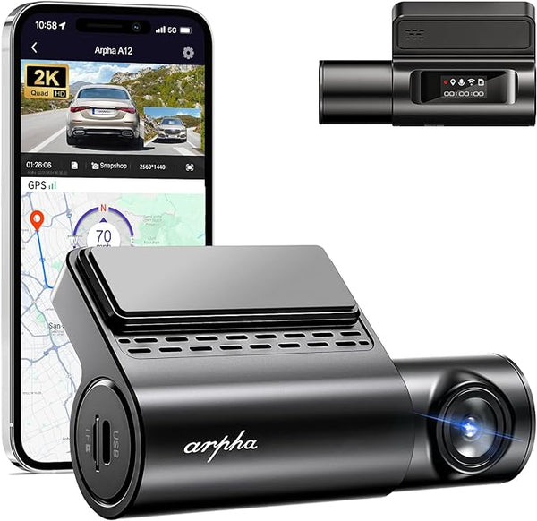 Arpha A12 2K WiFi Front Dash Camera with APP Voice Control GPS Night Vision