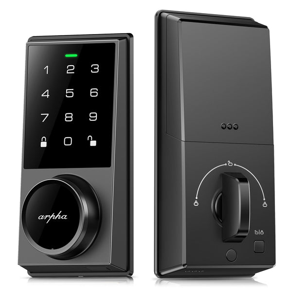 Arpha Keyless Entry Door Lock with 50 Codes, Keypad Deadbolt with Anti-Peeping Password, Touchscreen Digital Door Lock for Front Door, One Touch Lock, Low Battery Alarm, Easy to Install, Black